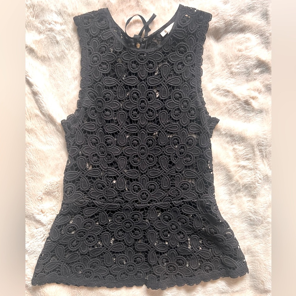 Intermix Lace Crochet Sleeveless Peplum Tank Top